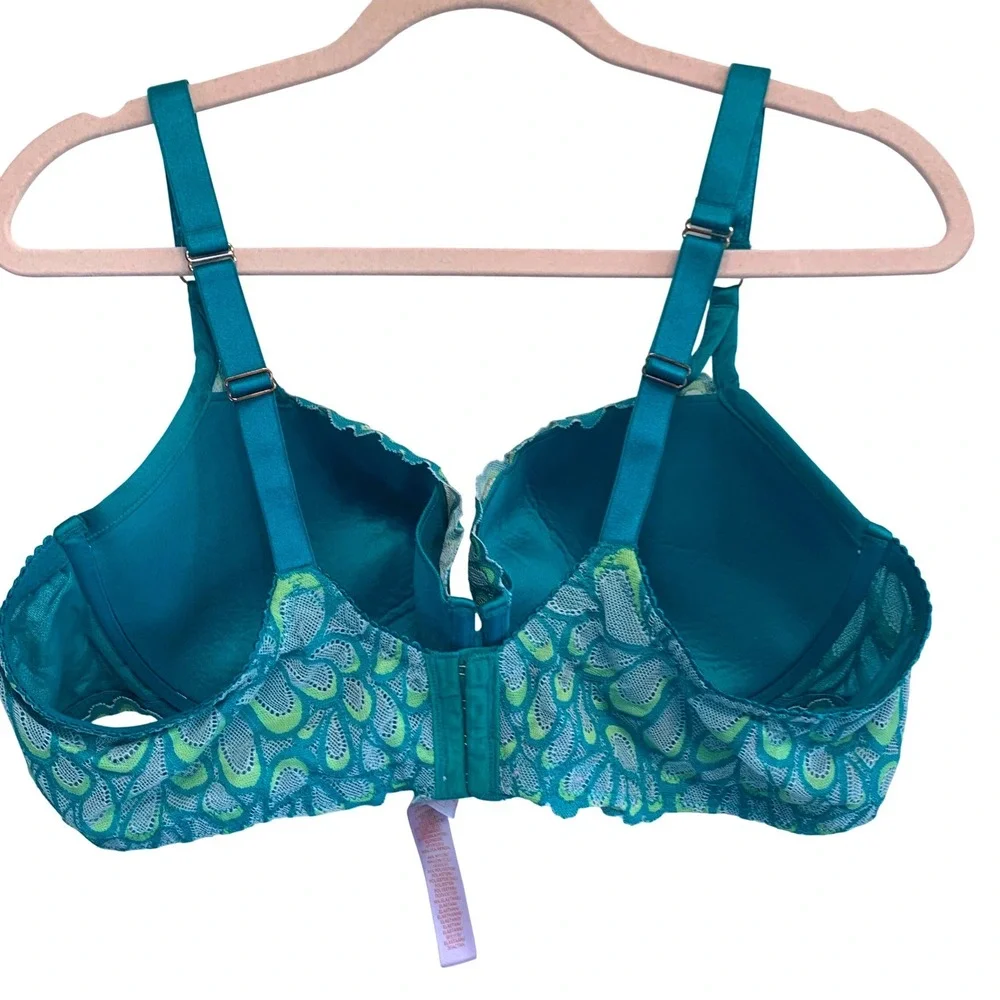 Savage X Fenty Bra 44D Teal Green Paisley Lace Underwire Body Positive Colorful